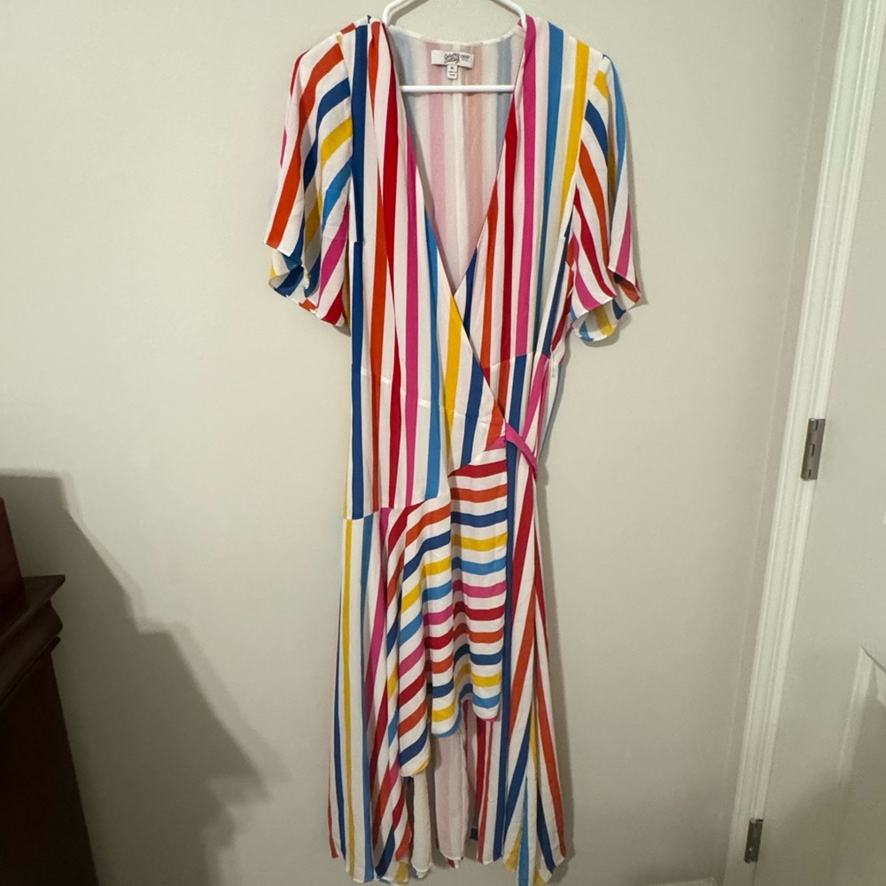 Color me Courtney striped midi wrap dress